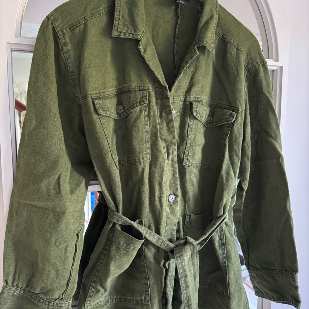Tahari Green Linen Utility Jacket